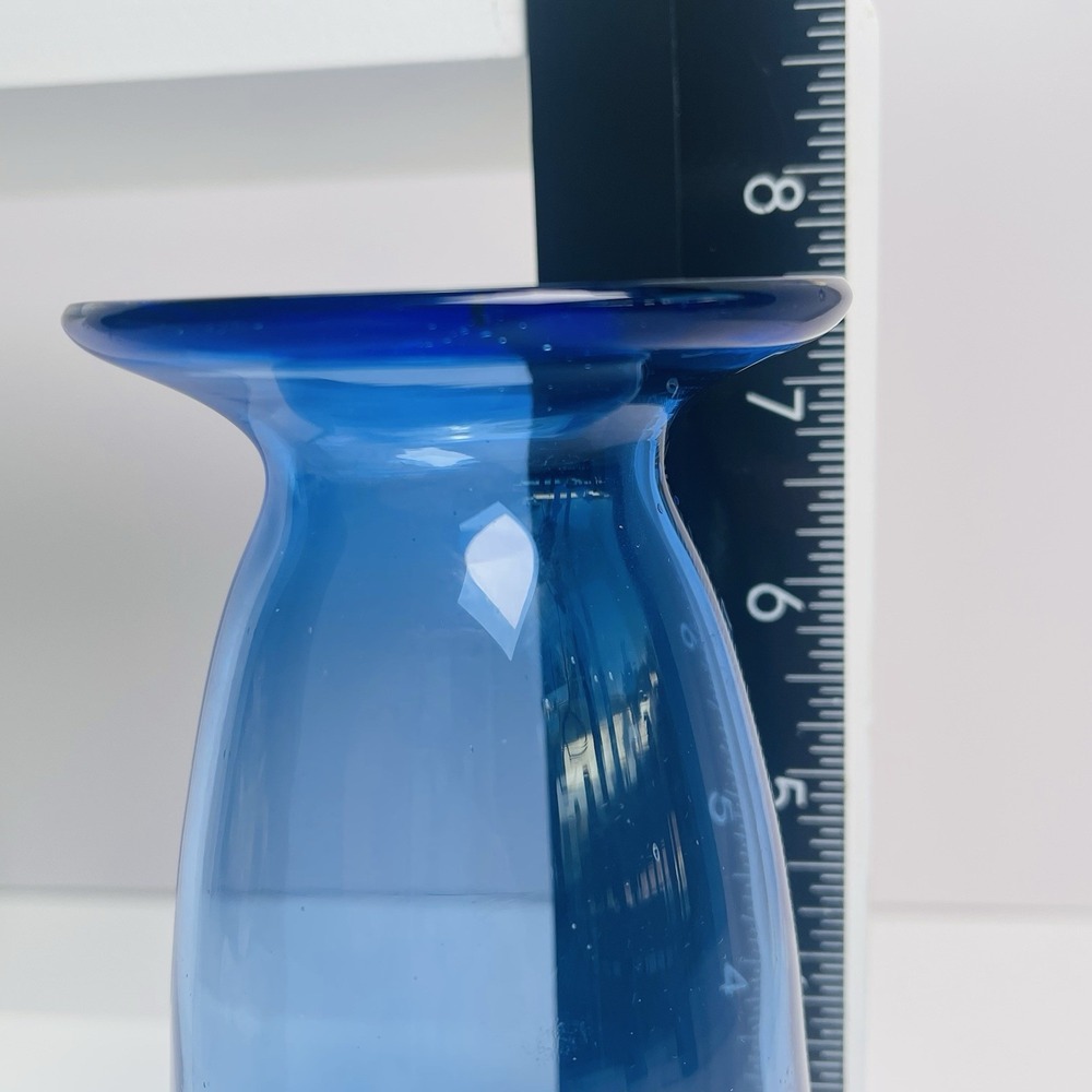 Cobalt Blue Clear Bottom Glass Vase Hand Blown Controlled Bubble VIDEO - Picture 6 of 7
